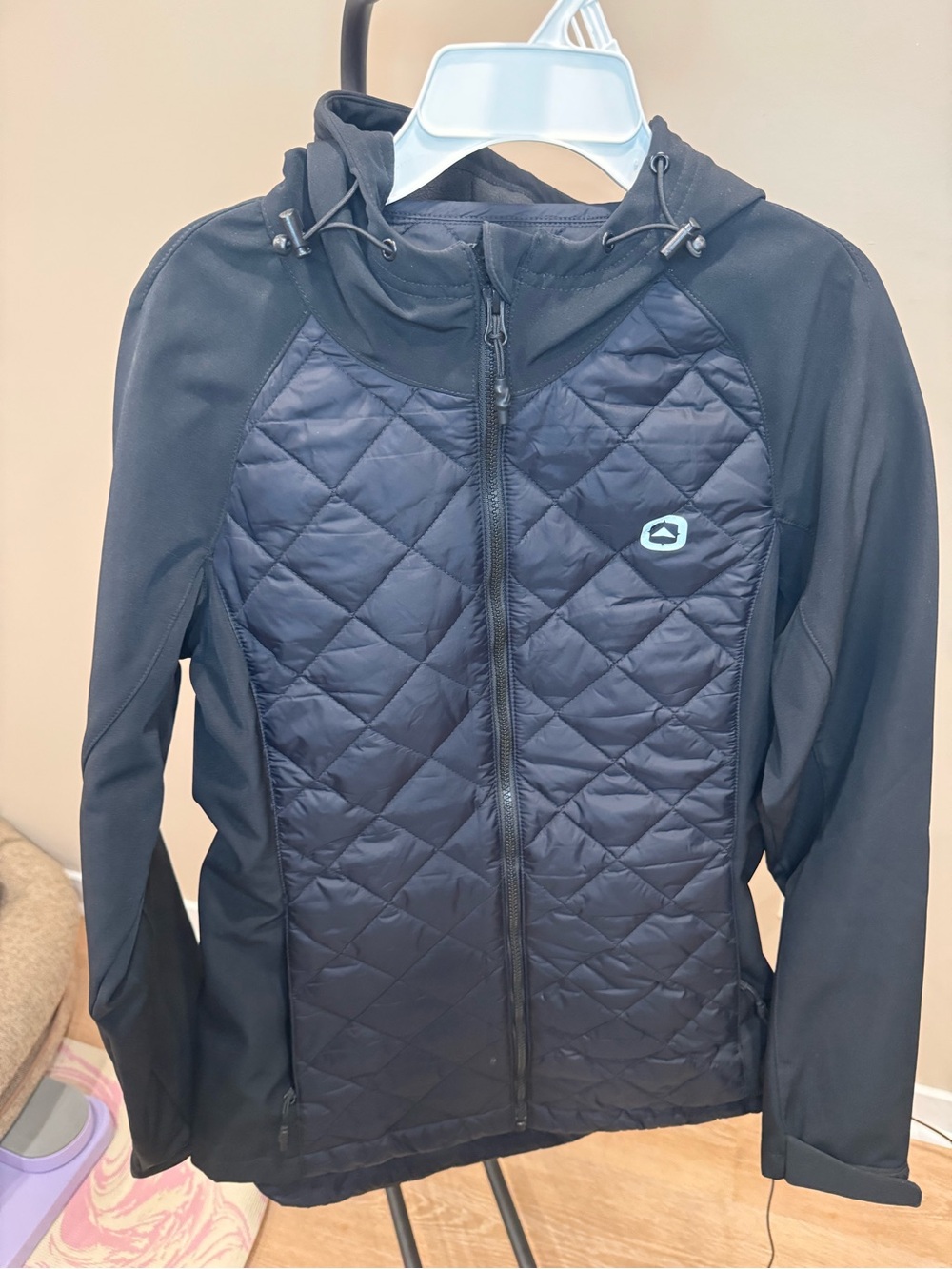 Black Quilted Hooded Jacket - Women